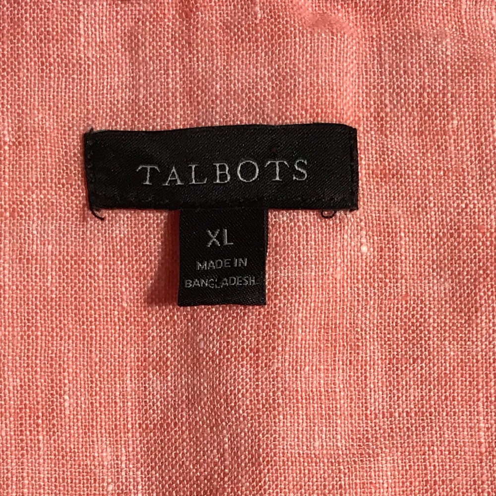 Talbots Coral Pink Linen Belted Shirt Dress XL - Picture 7 of 8